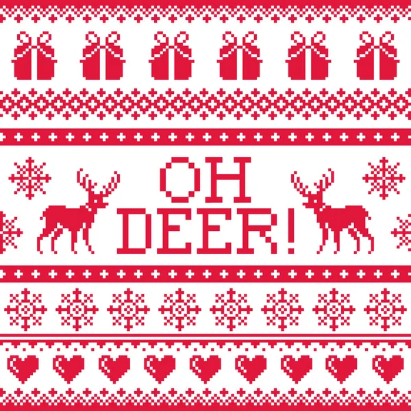 ああ鹿赤パターン、クリスマスのシームレスなデザイン, 冬の背景 — ストックベクタ