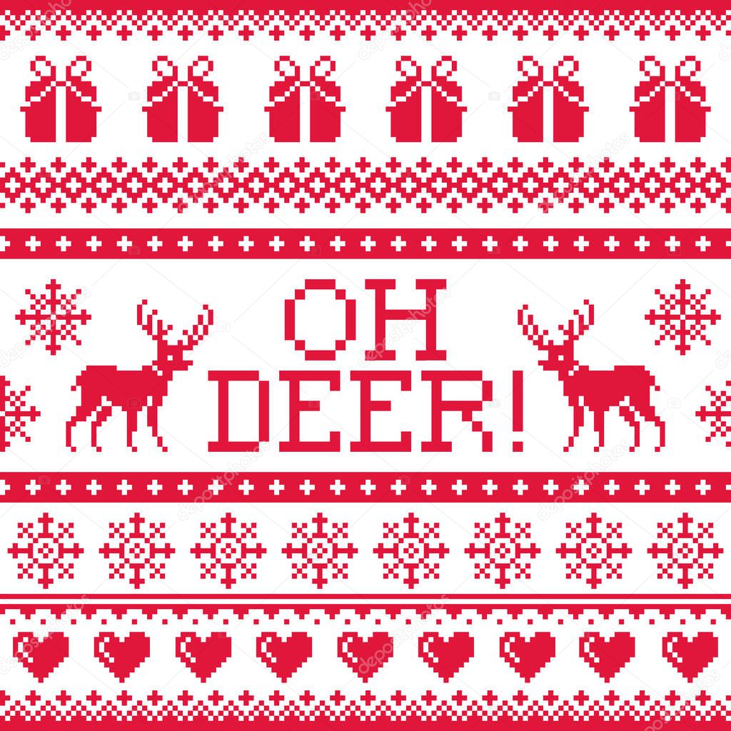 Oh deer red pattern, Christmas seamless design, winter background