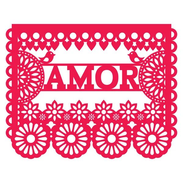 Mexicaanse Papel Picado ontwerp - amor vector garland patroon voor het vieren van Valentijnsdag, bruiloft of verjaardag — Stockvector