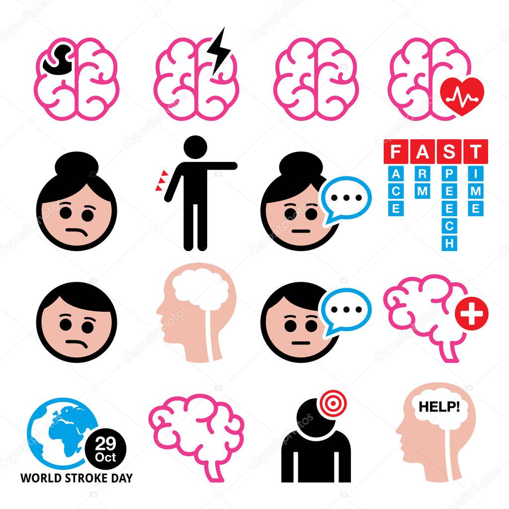 Brain stroke vector health medical icons - brain injury, brain damage concept