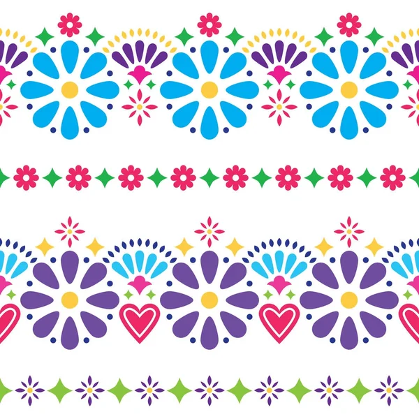 Fondo de vector sin costura popular mexicano - diseños largos coloridos con flores — Vector de stock