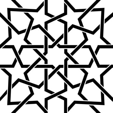 Fas kiremit siyah ve beyaz tasarım, Mağribi sorunsuz vektör desen, geometrik soyut fayans