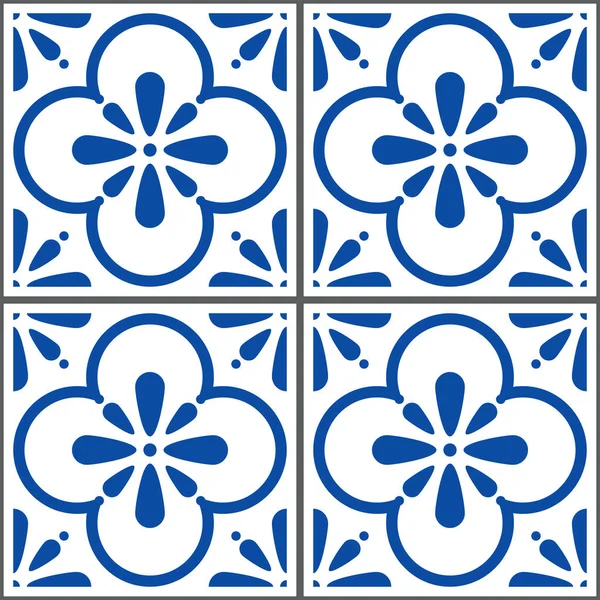 Piastrelle modello portoghese, Lisbona senza cuciture blu navy piastrelle, Azulejos vintage design geometrico in ceramica — Vettoriale Stock