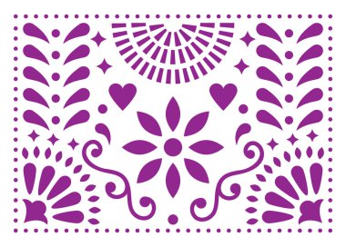 Mexican folk art vector pattern, purple design with flowers inspired by traditional art form Mexico  clipart