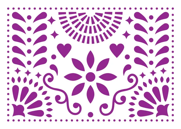Patrón de vectores de arte popular mexicano, diseño púrpura con flores inspiradas en el arte tradicional de México — Archivo Imágenes Vectoriales