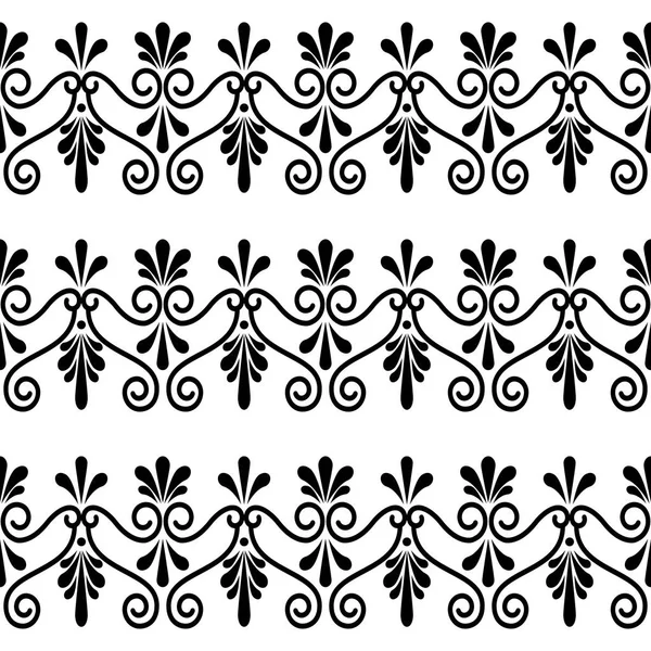Griechisches florales nahtloses Vektormuster - uralter, sich wiederholender Hintergrund in Schwarz und Weiß — Stockvektor