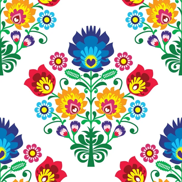 Seamless folk art vector pattern - Polish traditional repetitive design with flowers — Stock Vector