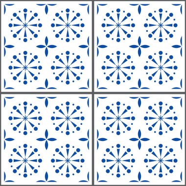 Portekizce vektör döşeme deseni, Lizbon sorunsuz çivit mavi çinileri, Azulejos vintage geometrik seramik