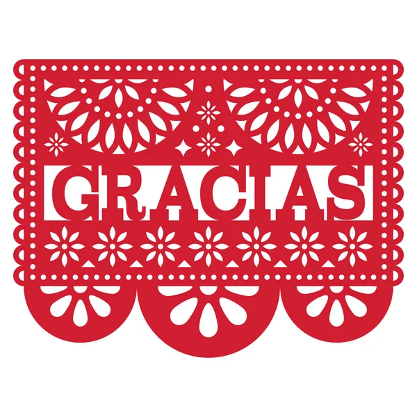 Mexikói Papel Picado vector design - Gracias minta üdvözlőlap-köszönet — Stock Vector