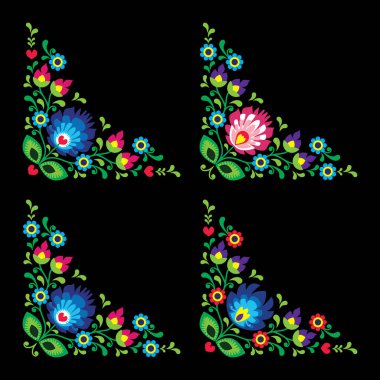 Köşeleri Lehçe çiçek Halk sanat vektör desen - Wzory Lowickie, geleneksel tasarımları sınır 