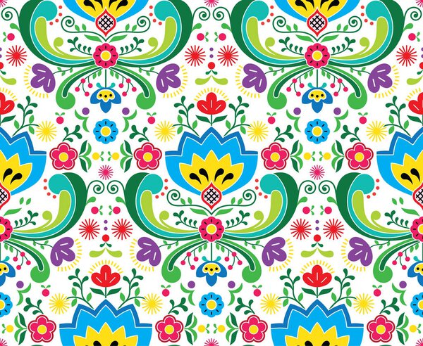 Norwegian folk art vector seamless pattern - Rosemaling style embroidery design   