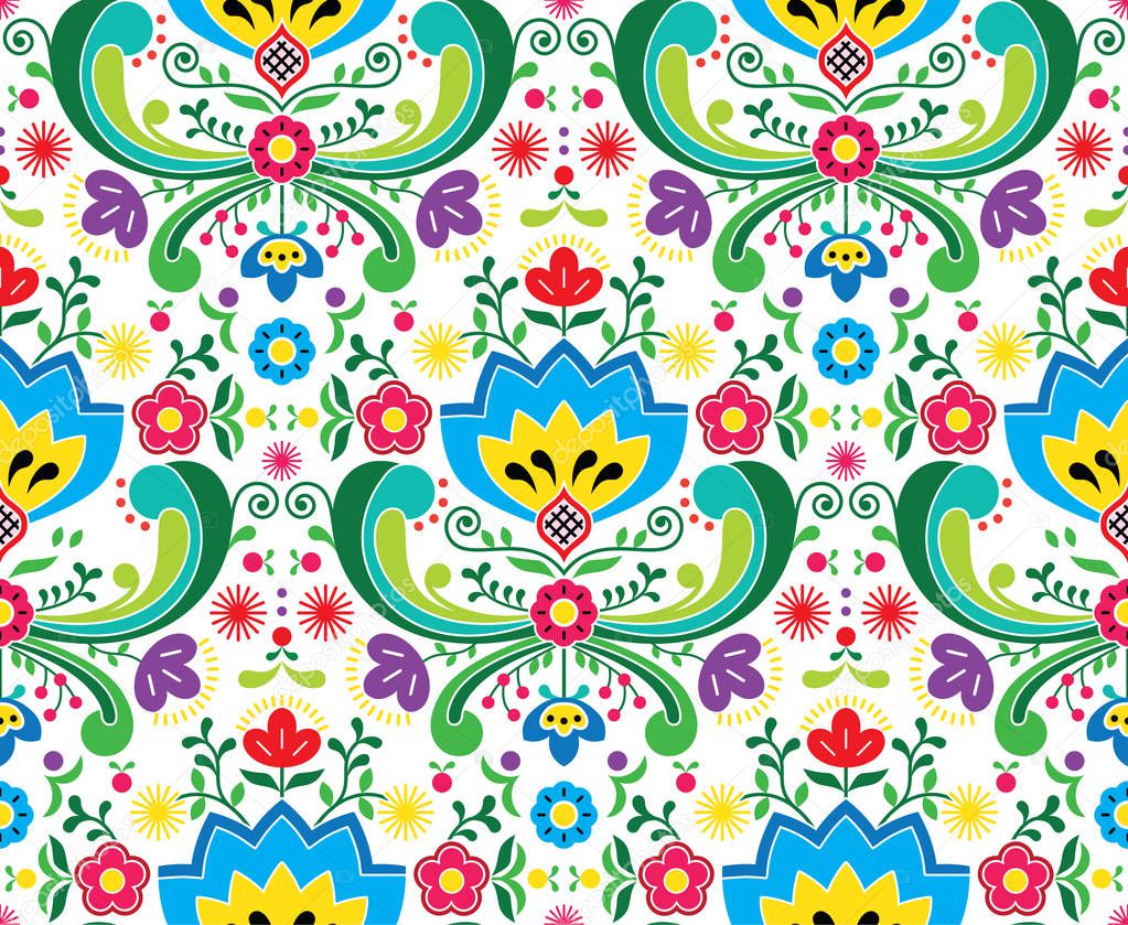 Norwegian folk art vector seamless pattern - Rosemaling style embroidery design   