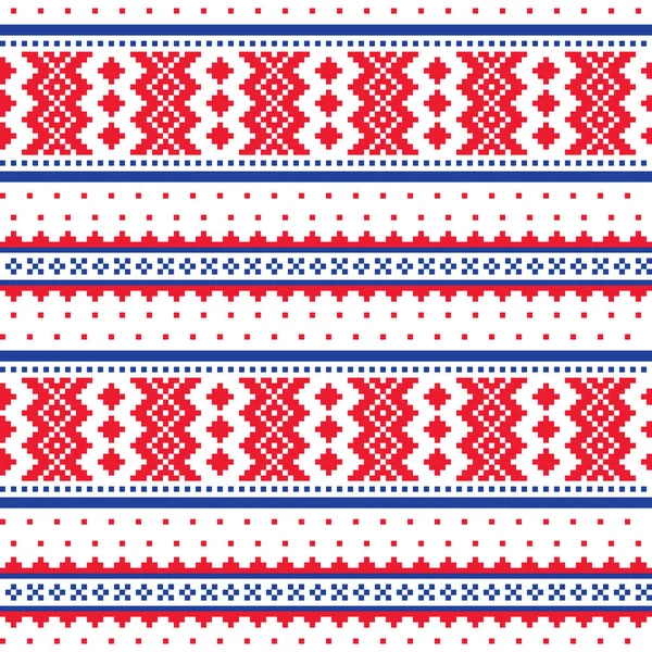 Patrón vectorial de punto de cruz de invierno inspirado en el arte popular Sami en Laponia - Escandinavo, estilo nórdico — Archivo Imágenes Vectoriales