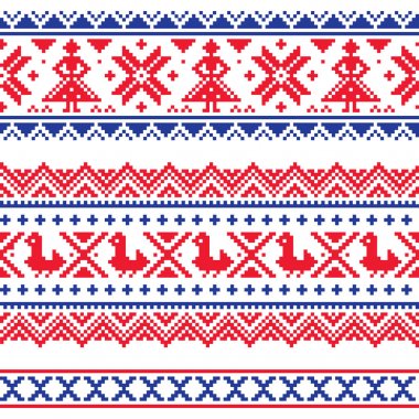 Sami band or belrd vector design, Lapland cross-stitch vector pattern, folk art Scandinavian, Nordic style clipart