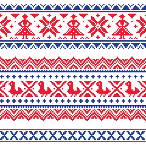 Sami banda ou belrd vector design, Lapland cross-stitch vetor padrão, arte popular escandinavo, estilo nórdico — Vetor de Stock