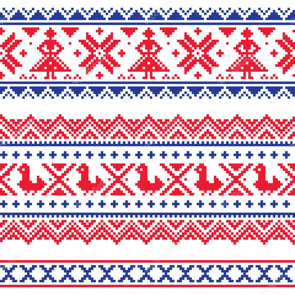 Sami band or belrd vector design, Lapland cross-stitch vector pattern, folk art Scandinavian, Nordic style