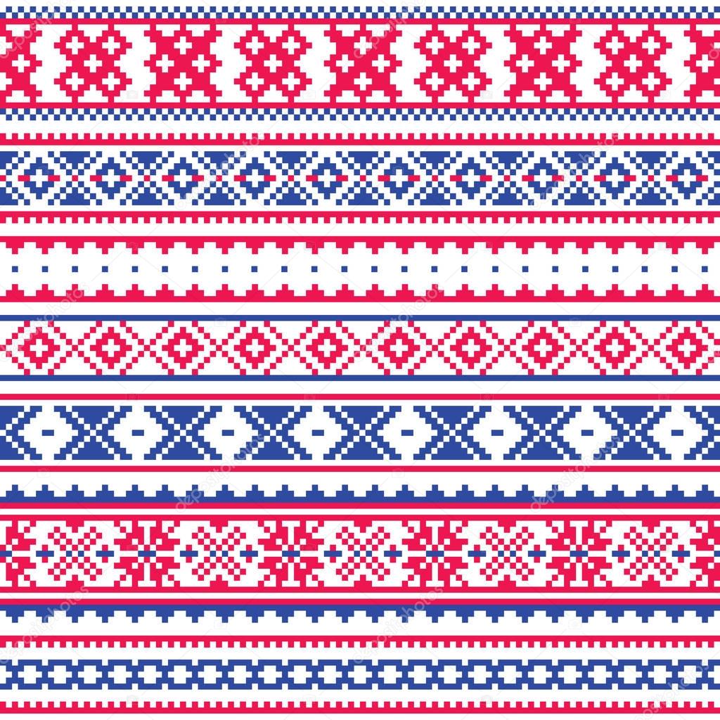  Lapland traditional folk art design, Sami vector seamless pattern, Scandinavian, Nordic background