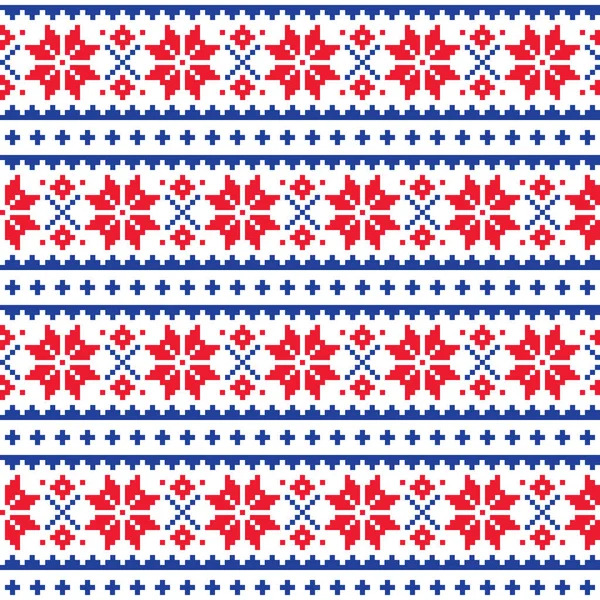 Noël, motif vectoriel sans couture d'hiver, Scandianvian Lapland folk art design, fond de point de croix — Image vectorielle