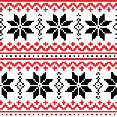 Noel, kış vektör Dikişsiz desen kar taneleri, Kanaviçe işi tekrarlayan tasarım, İskandinav tebrik kartı