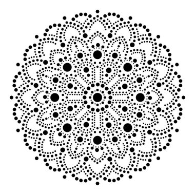 Resim mandala, Avustralya etnik tasarım, Çingene vektör noktalar desen Etnik tarzı siyah yerli nokta. Noktalı, daireler geleneksel, yerli sanat Avustralya, geometrik tek renkli kompozisyon esinlenerek soyut mandala