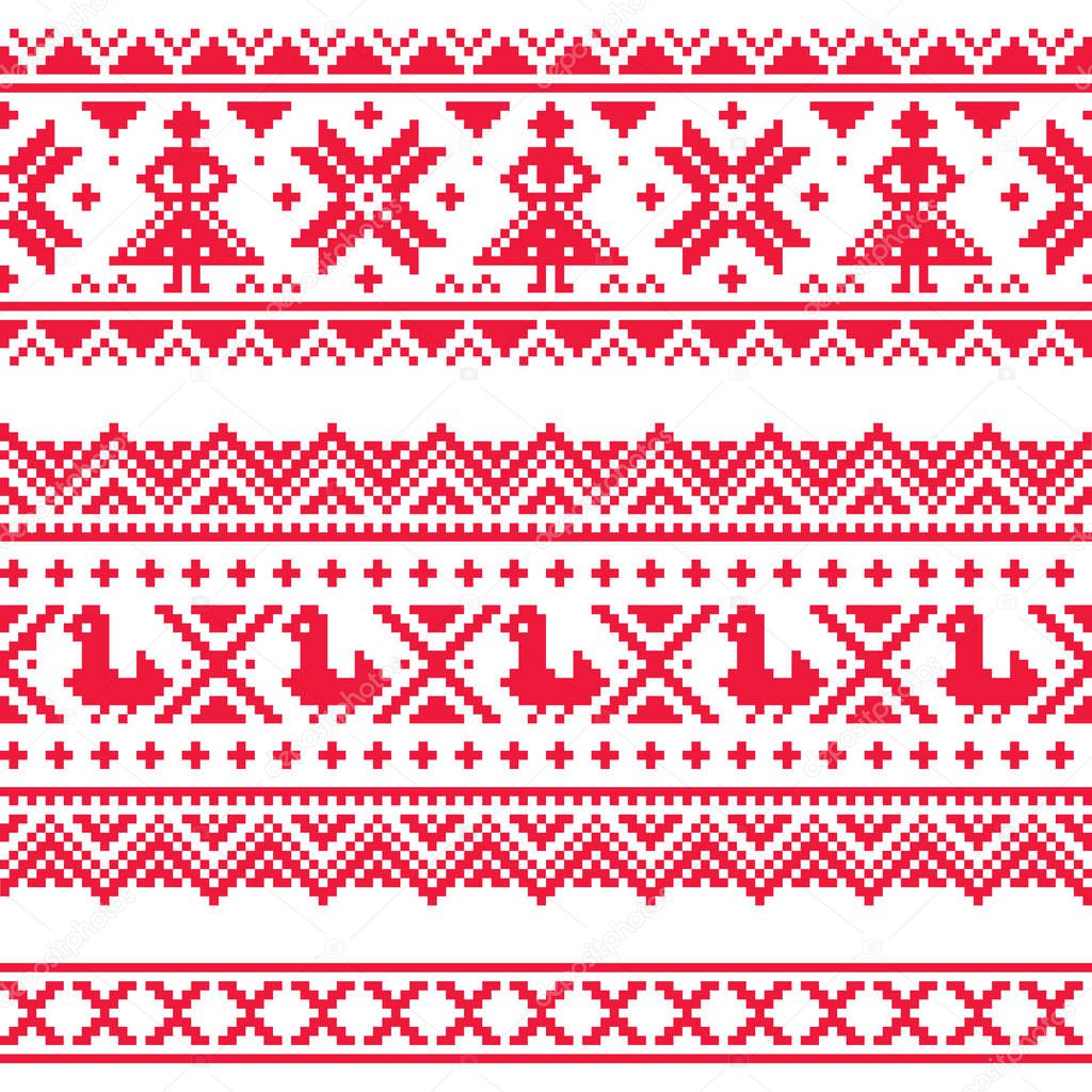 Sami band or belrd vector design, Lapland cross-stitch vector pattern, folk art Scandinavian, Nordic style