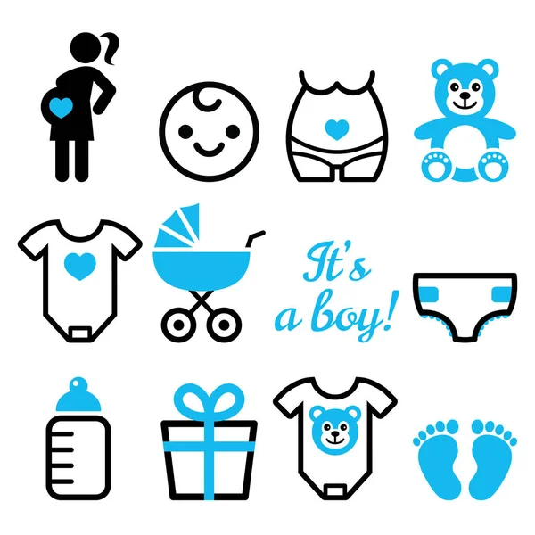 Bebek Çocuk Duş Vector Icons Set Çocuk Yeni Doğan Bebek — Stok Vektör