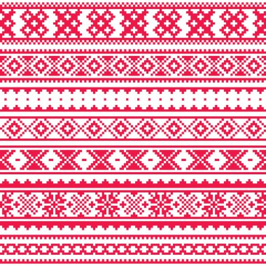 Lapland geleneksel kırmızı Halk sanat tasarım, Sami seamless modeli, İskandinav, Nordic vektör arka plan