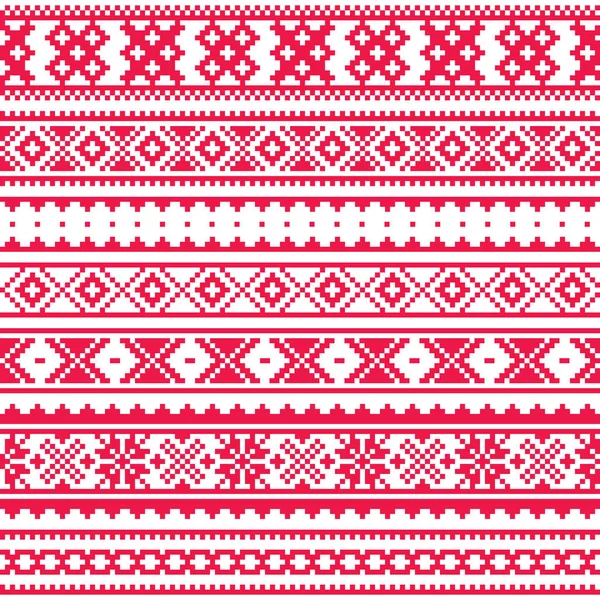 Traditionele Rode Volkskunst Ontwerp Van Lapland Sami Vector Naadloze Patroon — Stockvector