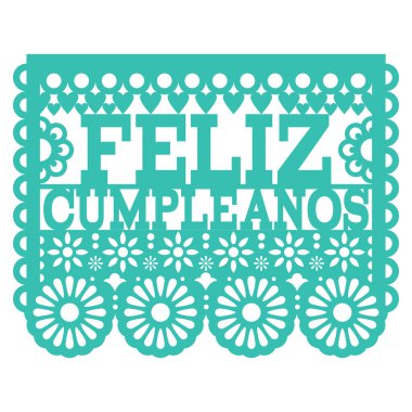 Feliz Cumpleanos Papel Picado vector design - Mexican folk art Happy Birthday party design, paper decoration with floral pattern clipart