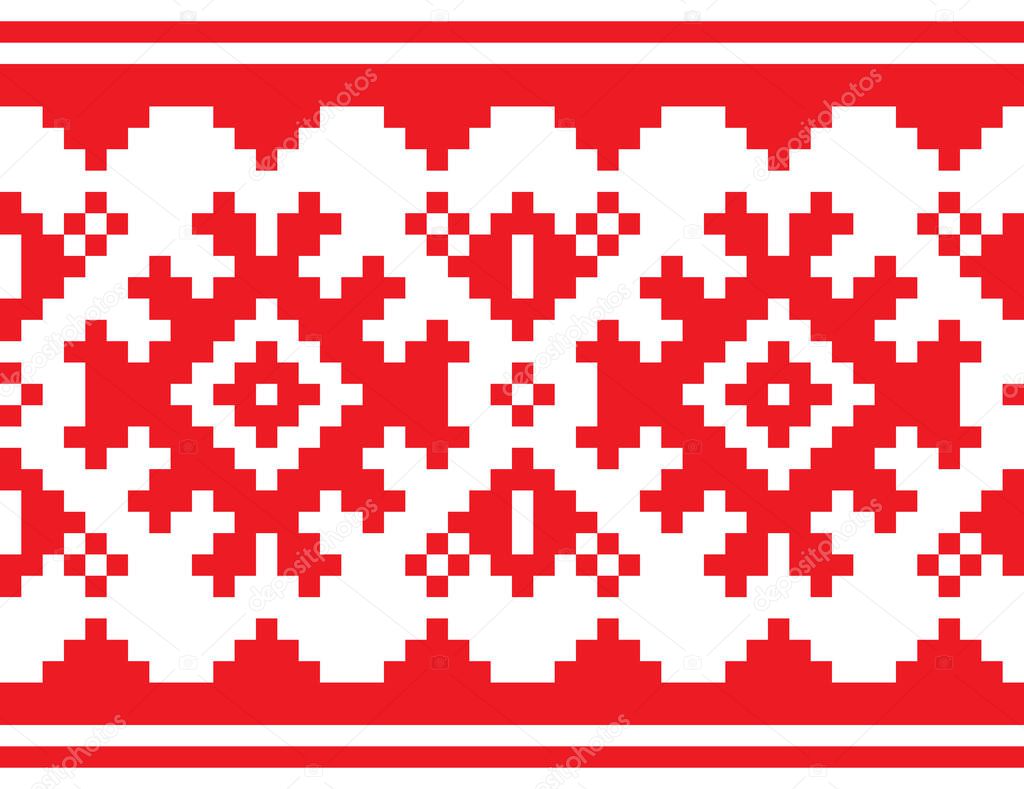 Scandinavian, Nordic vector belt seamless pattern, Lapland long red folk art design, Sami people traditional embroidery