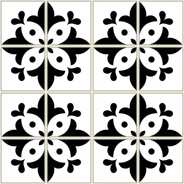 Motif Tuiles Azulejos Motif Bleu Marine Portugais Fond Noir Blanc — Image vectorielle