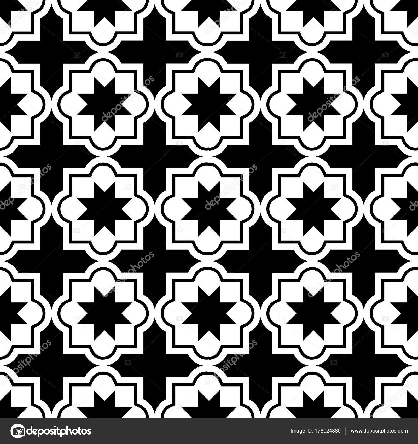 Moroccan Tiles Design Seamless Black White Pattern Geometric