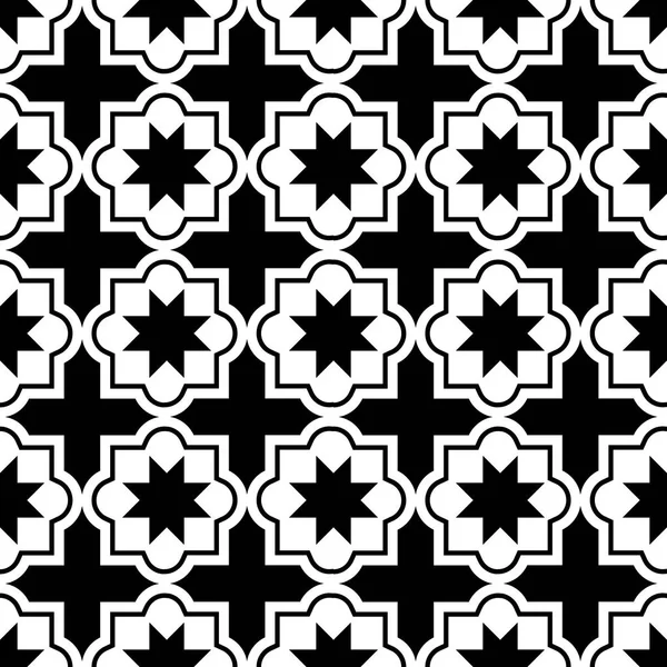 Marokkaanse Tegels Design Naadloze Zwart Wit Patroon Geometrische Achtergrond — Stockvector