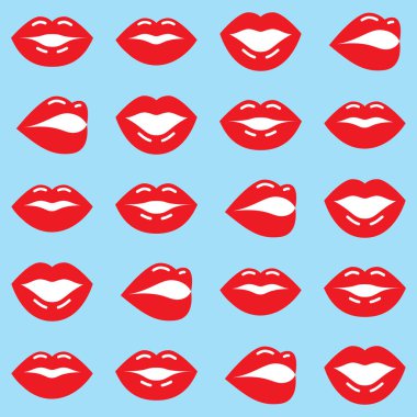 Kırmızı dudaklar seamless modeli, Sevgililer günü arka plan, aşk vektör tasarımı