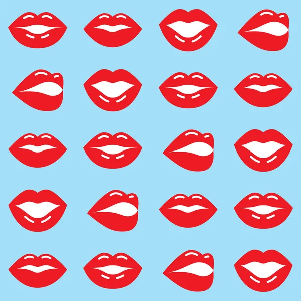 赤い唇のシームレスなパターン バレンタインデーの背景 愛のベクトルのデザイン — ストックベクタ