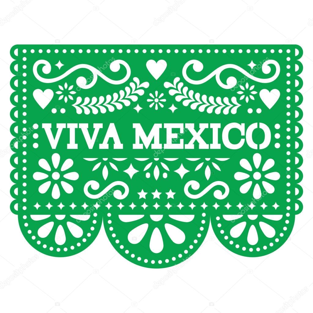 Viva Mexico papel picado vector design - Mexican paper decoration with pattern and text