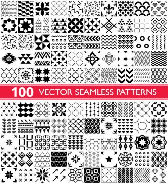 100 vektör Dikişsiz desen koleksiyonu, evrensel geometrik desenler ve fayans - büyük paket 