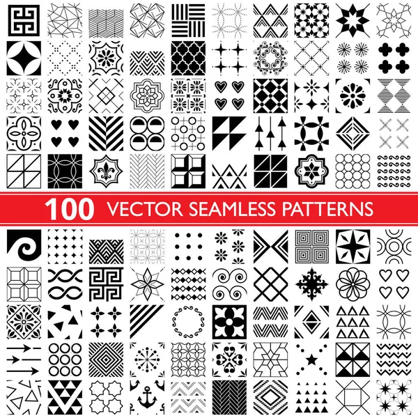 100 Vector Naadloze Patroon Collectie Geometrische Universele Patronen Tegels Behang — Stockvector