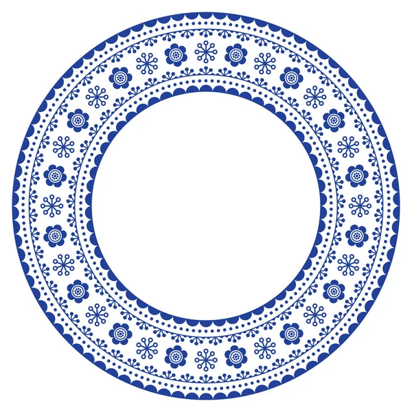 Skandinavische Runde Zierrahmen Vektor Volkskunst Design Florale Komposition Marineblau — Stockvektor