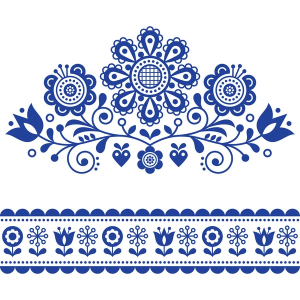 Scandinavische Vector Volkskunst Patroon Met Bloemen Traditionele Floral Frame Boordmotief — Stockvector