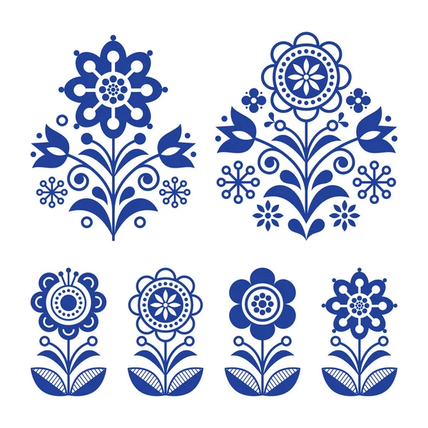 Scandinavian Flowers Design Folk Art Decoration Flowers Nordic Retro Background — Stock Vector