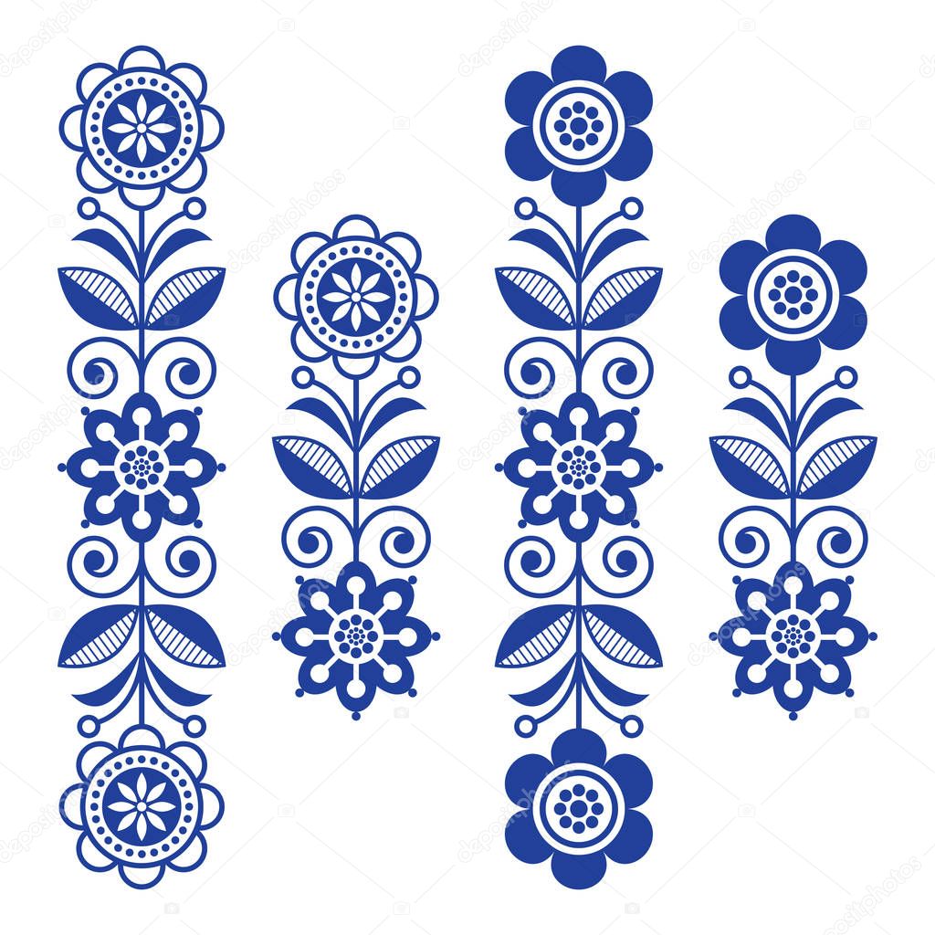 Scandinavian floral design elements, folk art patterns - long stripes