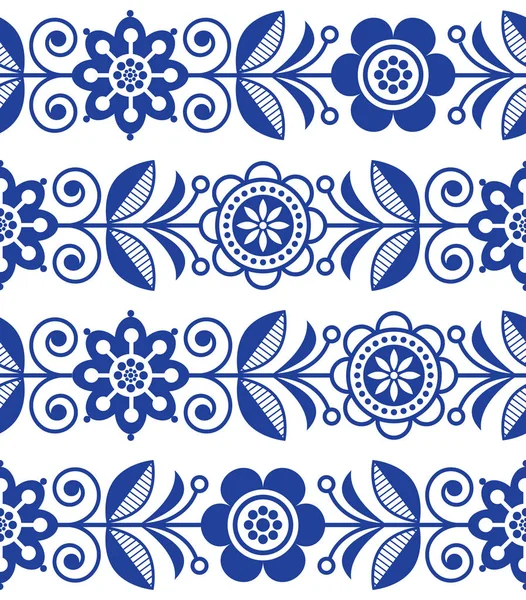 Folk Art Seamless Pattern Vector Floral Repetitive Design Scandinavian Style — Stock Vector