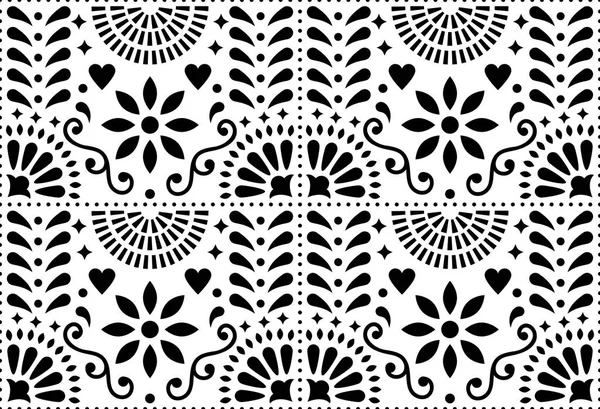 Patrón Sin Costuras Vectores Arte Popular Diseño Mexicano Blanco Negro — Vector de stock