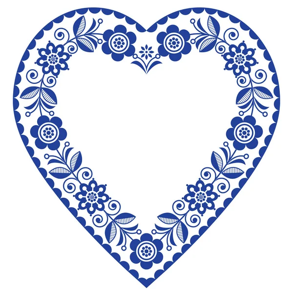 Folk Heart Vector Design Scandinavian Floral Ornament Heart Shape Traditional — Stock Vector