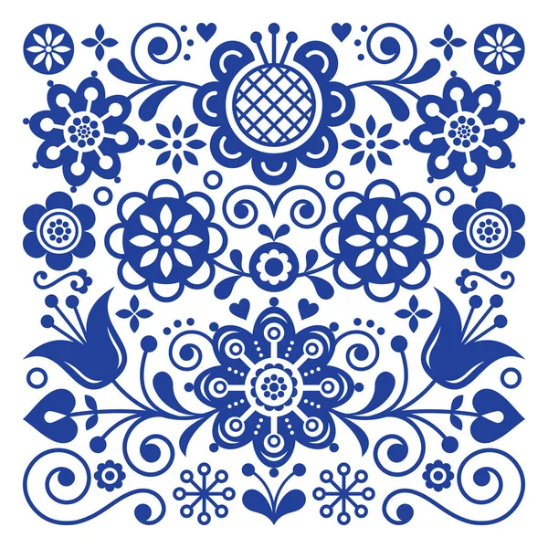 Folk Art Retro Vector Pattern Scandinavian Floral Ornament Design Nordic — Stock Vector