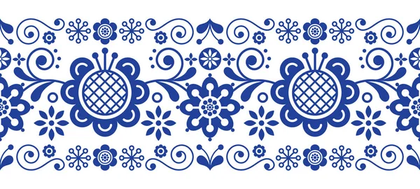 Skandináv Népművészeti Retro Vektor Hosszú Pattern Virág Dísz Sötétkék Varrat — Stock Vector