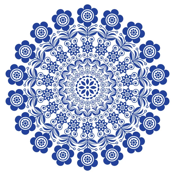 民芸花曼荼羅 スカンジナビア ベクトル円形飾り 北欧民族構成の円の花のデザイン — ストックベクタ