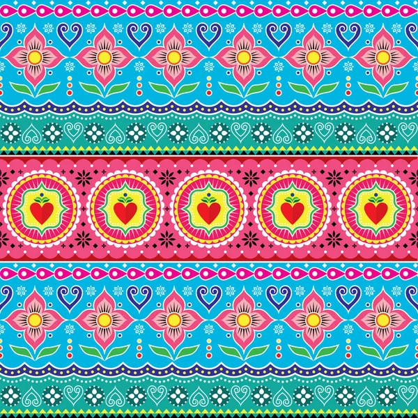 원활한 로터스 파키스탄 다채로운 디자인입니다 꽃으로 그린된 전통적인 인력거에 영감을 — 스톡 벡터