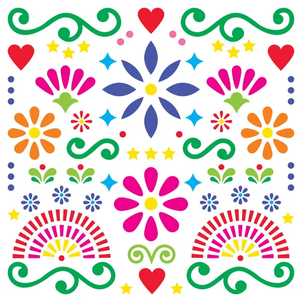 Mexican Folk Sztuka Wektor Wzór Kolorowy Design Kwiatów Życzeniami Inspirowane — Wektor stockowy